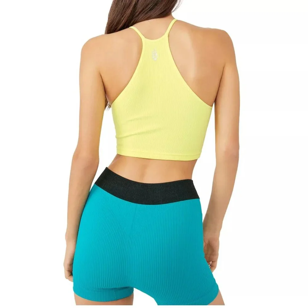 FP Movement Tank Top sz XS/S Women's Cropped Racerback Glowstick Yellow Ribbed
